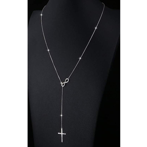 CROSS LOVE S925 Sterling Silver Lariat Necklace - Picture 5 of 6